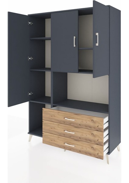 Hyperion Dolap 6 Raflı 3 Çekmeceli 3 Kapaklı 132X44X195 Antrasit-Antrasit/çam modelleri