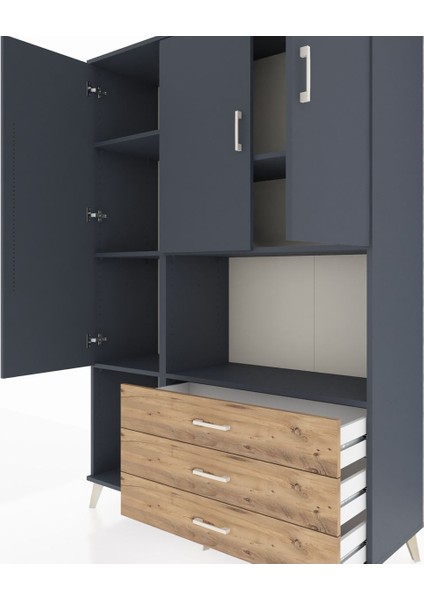 Hyperion Dolap 6 Raflı 3 Çekmeceli 3 Kapaklı 132X44X195 Antrasit-Antrasit/çam fırsatları