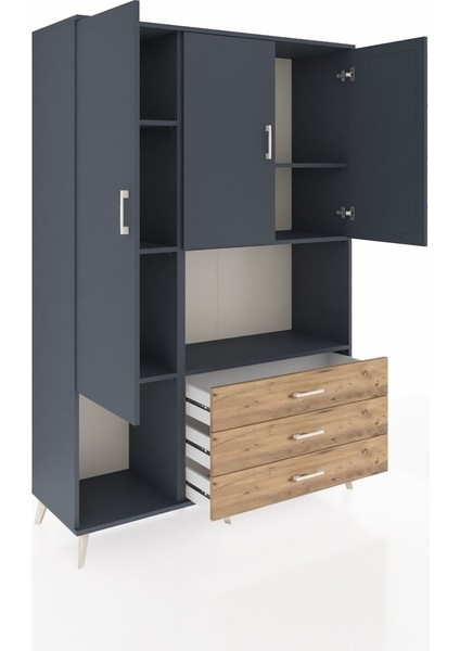 Hyperion Dolap 6 Raflı 3 Çekmeceli 3 Kapaklı 132X44X195 Antrasit-Antrasit/çam indirimleri
