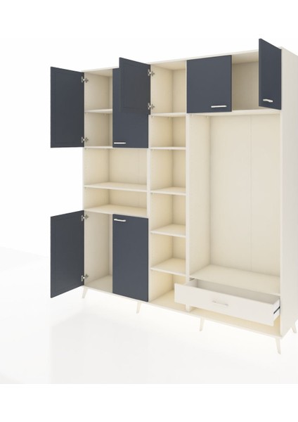 Hyperion Dolap 11 Raflı Tek Çekmeceli 7 Kapaklı 220X44X243 Aytaşı-Antrasit/aytaşı modelleri