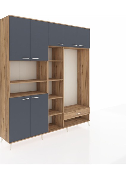 Hyperion Dolap 11 Raflı Tek Çekmeceli 7 Kapaklı 220X44X243 Çam-Antrasit/çam fiyatları