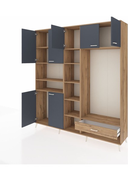 Hyperion Dolap 11 Raflı Tek Çekmeceli 7 Kapaklı 220X44X243 Çam-Antrasit/çam modelleri