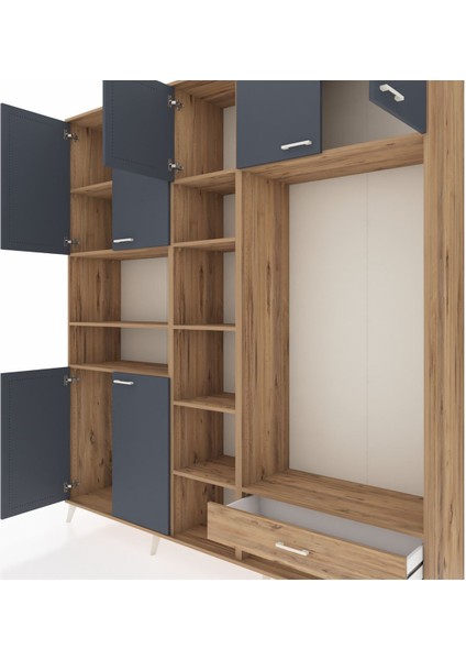 Hyperion Dolap 11 Raflı Tek Çekmeceli 7 Kapaklı 220X44X243 Çam-Antrasit/çam fırsatları