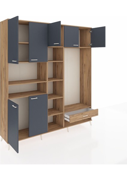 Hyperion Dolap 11 Raflı Tek Çekmeceli 7 Kapaklı 220X44X243 Çam-Antrasit/çam indirimleri