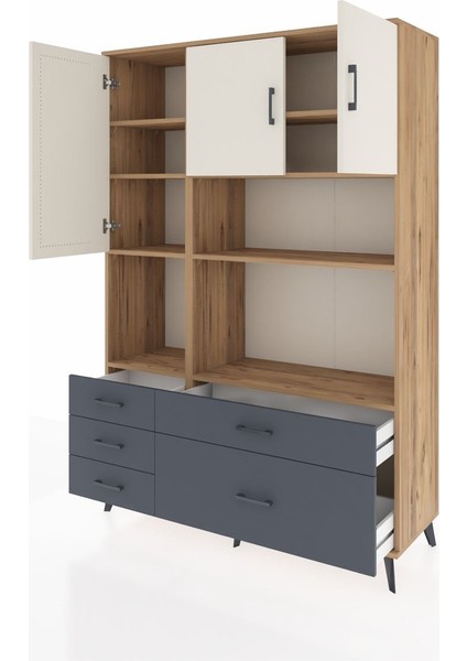 Hyperion Dolap 8 Raflı 5 Çekmeceli 3 Kapaklı 132X44X195 Çam-Aytaşı/antrasit modelleri