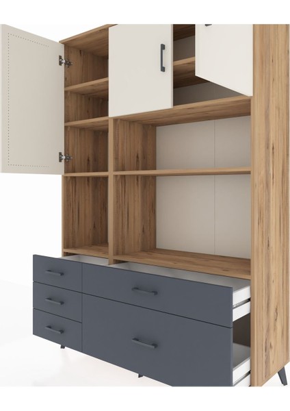 Hyperion Dolap 8 Raflı 5 Çekmeceli 3 Kapaklı 132X44X195 Çam-Aytaşı/antrasit fırsatları
