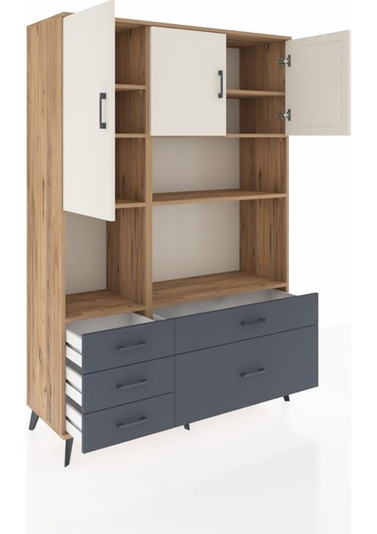 Hyperion Dolap 8 Raflı 5 Çekmeceli 3 Kapaklı 132X44X195 Çam-Aytaşı/antrasit indirimleri