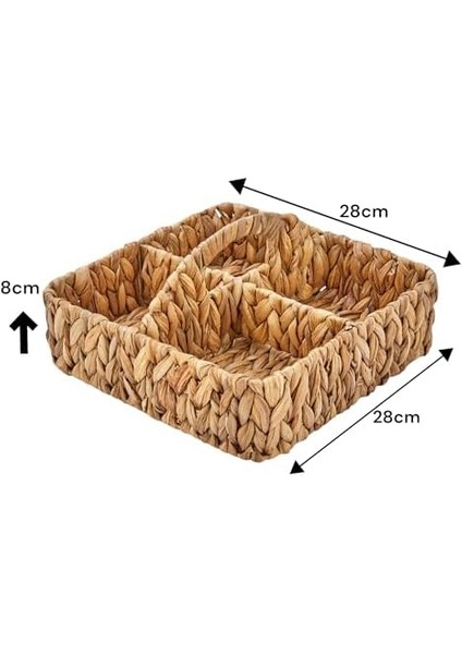 El Yapımı Hasır Saplı Kare 4 Bölmeleli Düzenleyici Organizer, Hasır Düzenleyici Organizer, Hasır Mutfak Organizeri, Hasır Yemek Masası Organizeri (28CM*28CM*8CM) modelleri