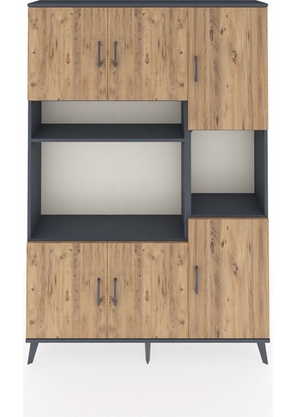 Arges Dolap 9 Raflı 6 Kapaklı 132X30X195 Antrasit-Çam/antrasit