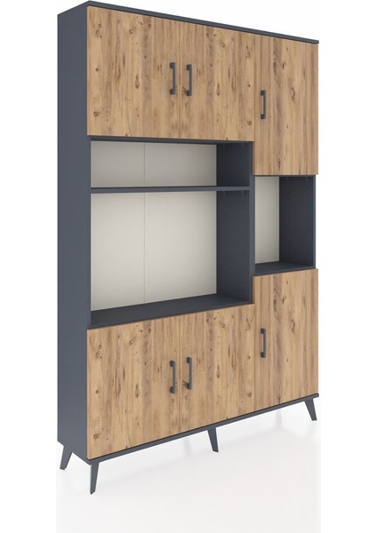 Arges Dolap 9 Raflı 6 Kapaklı 132X30X195 Antrasit-Çam/antrasit fiyatları