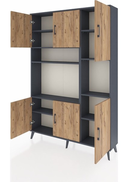 Arges Dolap 9 Raflı 6 Kapaklı 132X30X195 Antrasit-Çam/antrasit modelleri