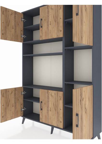 Arges Dolap 9 Raflı 6 Kapaklı 132X30X195 Antrasit-Çam/antrasit fırsatları