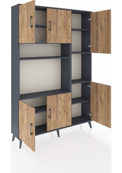 Arges Dolap 9 Raflı 6 Kapaklı 132X30X195 Antrasit-Çam/antrasit indirimleri