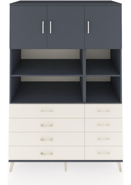 Kronos Dolap 8 Raflı 8 Çekmeceli 3 Kapaklı 132X59X195 Antrasit-Antrasit/aytaşı