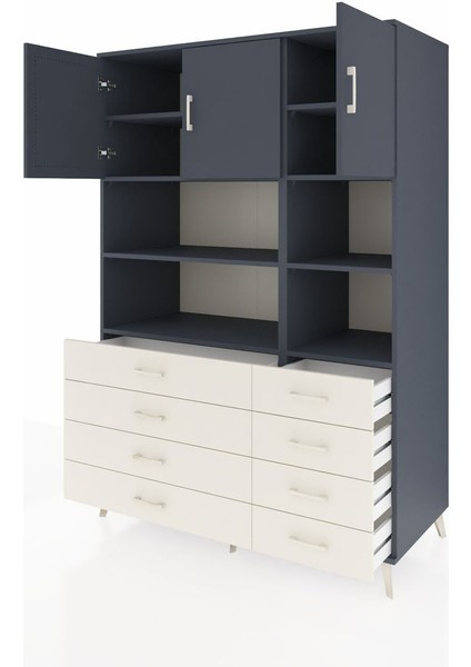 Kronos Dolap 8 Raflı 8 Çekmeceli 3 Kapaklı 132X59X195 Antrasit-Antrasit/aytaşı modelleri
