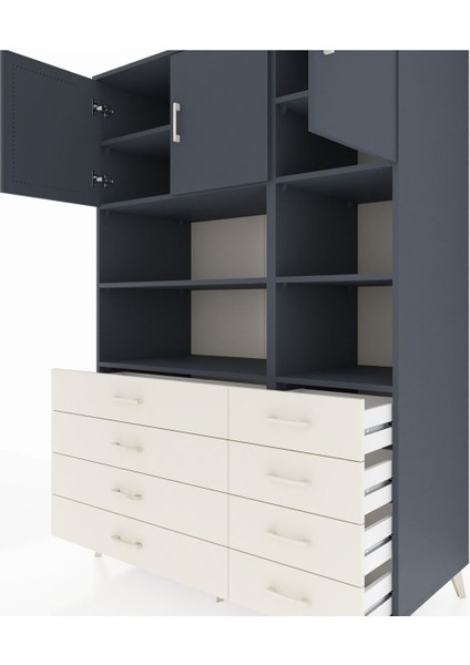 Kronos Dolap 8 Raflı 8 Çekmeceli 3 Kapaklı 132X59X195 Antrasit-Antrasit/aytaşı fırsatları