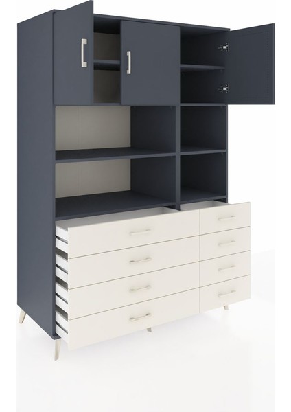 Kronos Dolap 8 Raflı 8 Çekmeceli 3 Kapaklı 132X59X195 Antrasit-Antrasit/aytaşı indirimleri