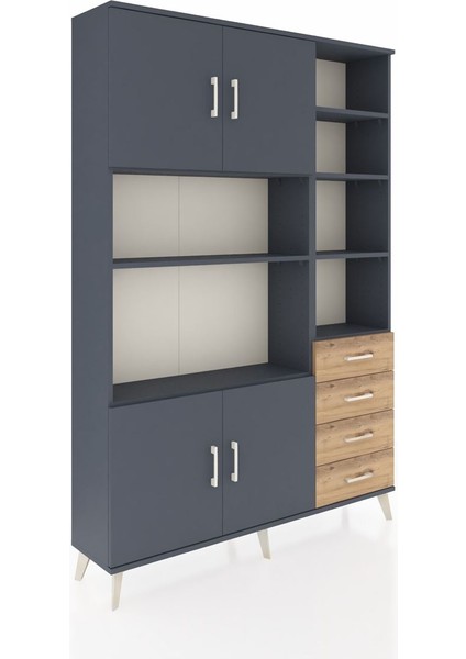 Arges Dolap 9 Raflı 4 Çekmeceli 4 Kapaklı 132X30X195 Antrasit-Antrasit/çam fiyatları