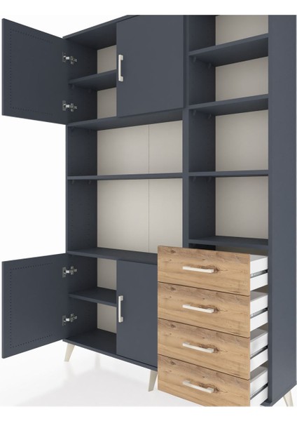 Arges Dolap 9 Raflı 4 Çekmeceli 4 Kapaklı 132X30X195 Antrasit-Antrasit/çam fırsatları