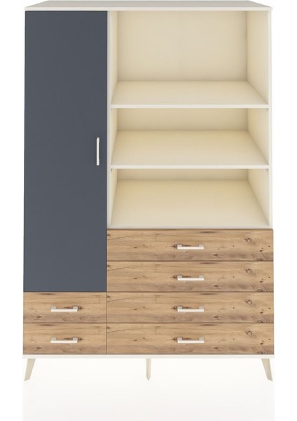 Kronos Dolap 7 Raflı 6 Çekmeceli Tek Kapaklı 132X59X195 Aytaşı-Antrasit/çam