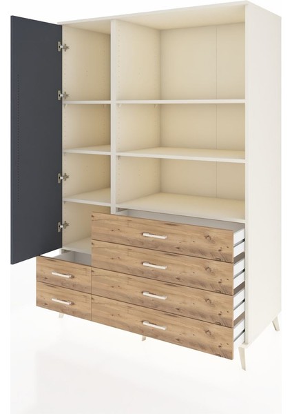 Kronos Dolap 7 Raflı 6 Çekmeceli Tek Kapaklı 132X59X195 Aytaşı-Antrasit/çam modelleri