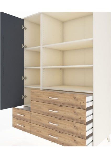 Kronos Dolap 7 Raflı 6 Çekmeceli Tek Kapaklı 132X59X195 Aytaşı-Antrasit/çam fırsatları