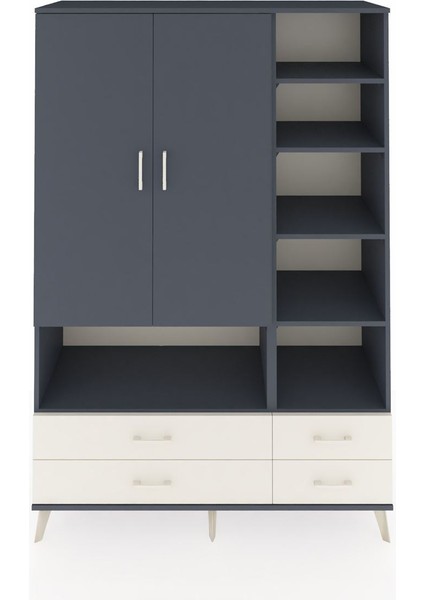 Hyperion Dolap 10 Raflı 4 Çekmeceli 2 Kapaklı 132X44X195 Antrasit-Antrasit/aytaşı