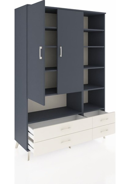 Hyperion Dolap 10 Raflı 4 Çekmeceli 2 Kapaklı 132X44X195 Antrasit-Antrasit/aytaşı indirimleri