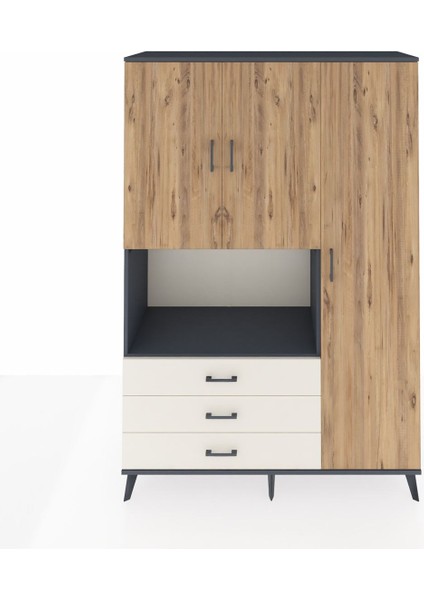 Hyperion Dolap 7 Raflı 3 Çekmeceli 3 Kapaklı 132X44X195 Antrasit-Çam/aytaşı