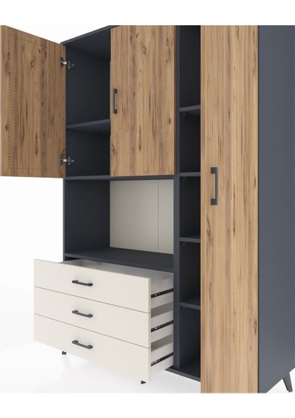 Hyperion Dolap 7 Raflı 3 Çekmeceli 3 Kapaklı 132X44X195 Antrasit-Çam/aytaşı fırsatları