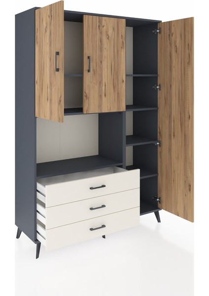 Hyperion Dolap 7 Raflı 3 Çekmeceli 3 Kapaklı 132X44X195 Antrasit-Çam/aytaşı indirimleri