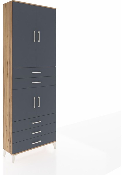 Arges Dolap 4 Raflı 5 Çekmeceli 4 Kapaklı 88X30X243 Çam-Antrasit fiyatları