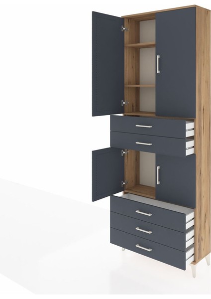 Arges Dolap 4 Raflı 5 Çekmeceli 4 Kapaklı 88X30X243 Çam-Antrasit fırsatları