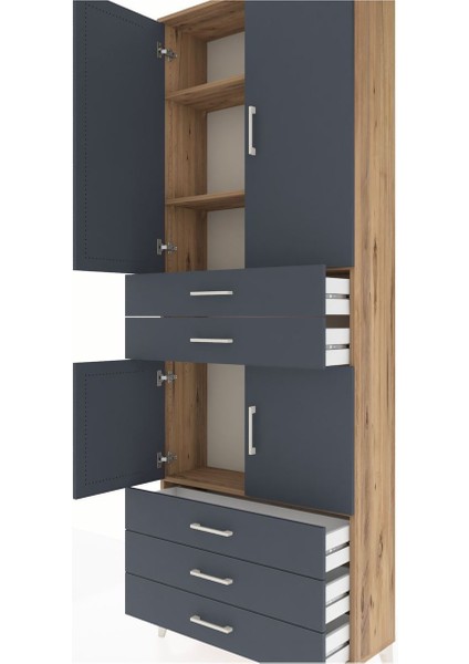 Arges Dolap 4 Raflı 5 Çekmeceli 4 Kapaklı 88X30X243 Çam-Antrasit indirimleri