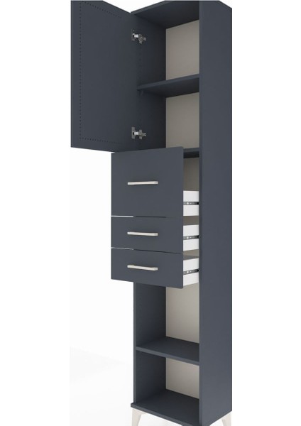 Arges Dolap 3 Raflı 3 Çekmeceli Tek Kapaklı 44X30X221 Antrasit-Antrasit indirimleri