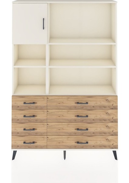 Arges Dolap 7 Raflı 8 Çekmeceli Tek Kapaklı 132X30X195 Aytaşı-Aytaşı/çam