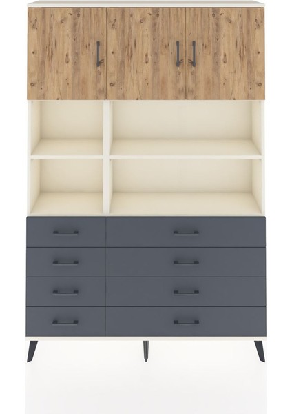 Arges Dolap 8 Raflı 8 Çekmeceli 3 Kapaklı 132X30X195 Aytaşı-Çam/antrasit