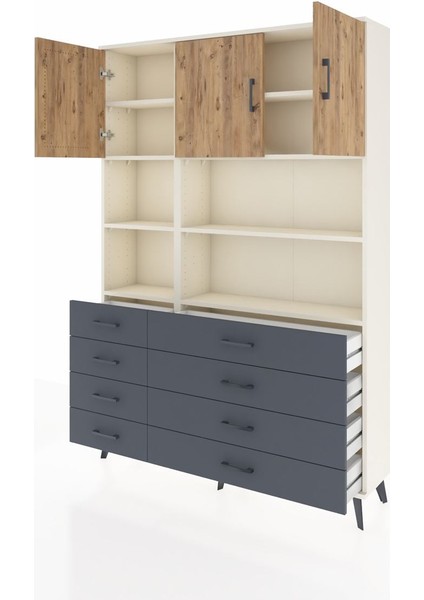 Arges Dolap 8 Raflı 8 Çekmeceli 3 Kapaklı 132X30X195 Aytaşı-Çam/antrasit modelleri