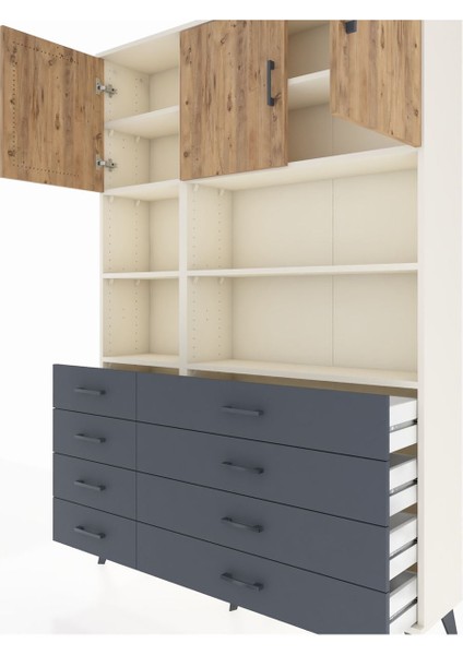 Arges Dolap 8 Raflı 8 Çekmeceli 3 Kapaklı 132X30X195 Aytaşı-Çam/antrasit fırsatları