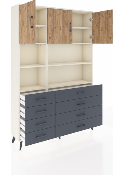 Arges Dolap 8 Raflı 8 Çekmeceli 3 Kapaklı 132X30X195 Aytaşı-Çam/antrasit indirimleri