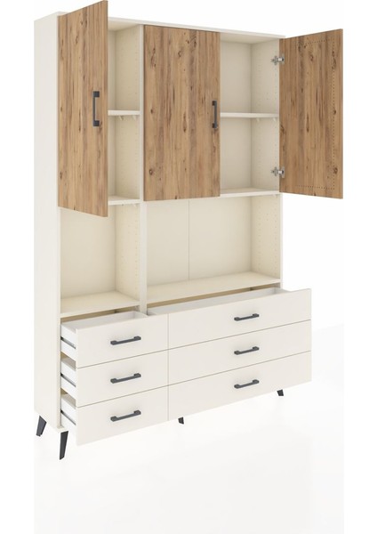 Arges Dolap 6 Raflı 6 Çekmeceli 3 Kapaklı 132X30X195 Aytaşı-Çam/aytaşı indirimleri