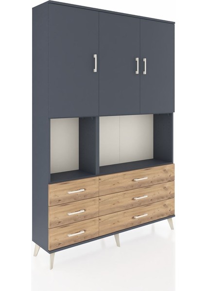 Arges Dolap 6 Raflı 6 Çekmeceli 3 Kapaklı 132X30X195 Antrasit-Antrasit/çam fiyatları