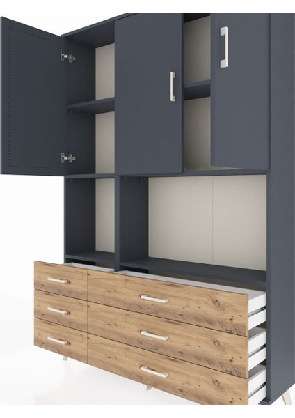 Arges Dolap 6 Raflı 6 Çekmeceli 3 Kapaklı 132X30X195 Antrasit-Antrasit/çam fırsatları