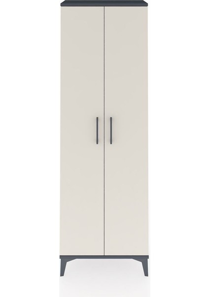 Arges Dolap Tek Raflı 2 Kapaklı Tek Askılı 60X30X182 Antrasit-Aytaşı