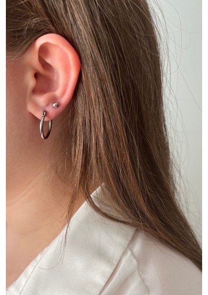 12'li Gümüş Tonu Paslanmaz Çelik Küpe Seti - Halka, Kalp ve Yıldız Kombini modelleri