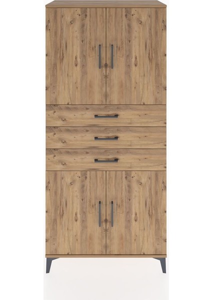 Hyperion Dolap 3 Raflı 3 Çekmeceli 4 Kapaklı 88X44X195 Çam-Çam