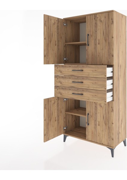 Hyperion Dolap 3 Raflı 3 Çekmeceli 4 Kapaklı 88X44X195 Çam-Çam fırsatları
