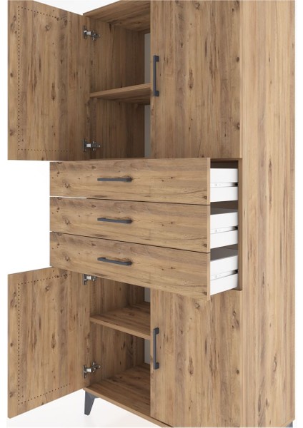 Hyperion Dolap 3 Raflı 3 Çekmeceli 4 Kapaklı 88X44X195 Çam-Çam indirimleri