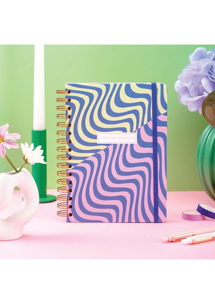 A5 Spiralli Süresiz Renkli Planlayıcı Ajanda Motivasyon Sayfalı Dalgalı