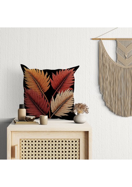 2 Li Kombin Siyah Zemin Yaprak Desenli 3 Boyutlu Dijital Baskılı Kırlent Kılıfı modelleri